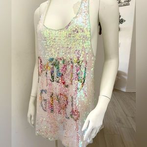 The CLAS-SIC Party Girl Sequin Bling Racerback Tank Size Large
